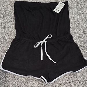 No Boundaries Black & White Terry Romper With Drawstrings + Pockets Size XXL NWT